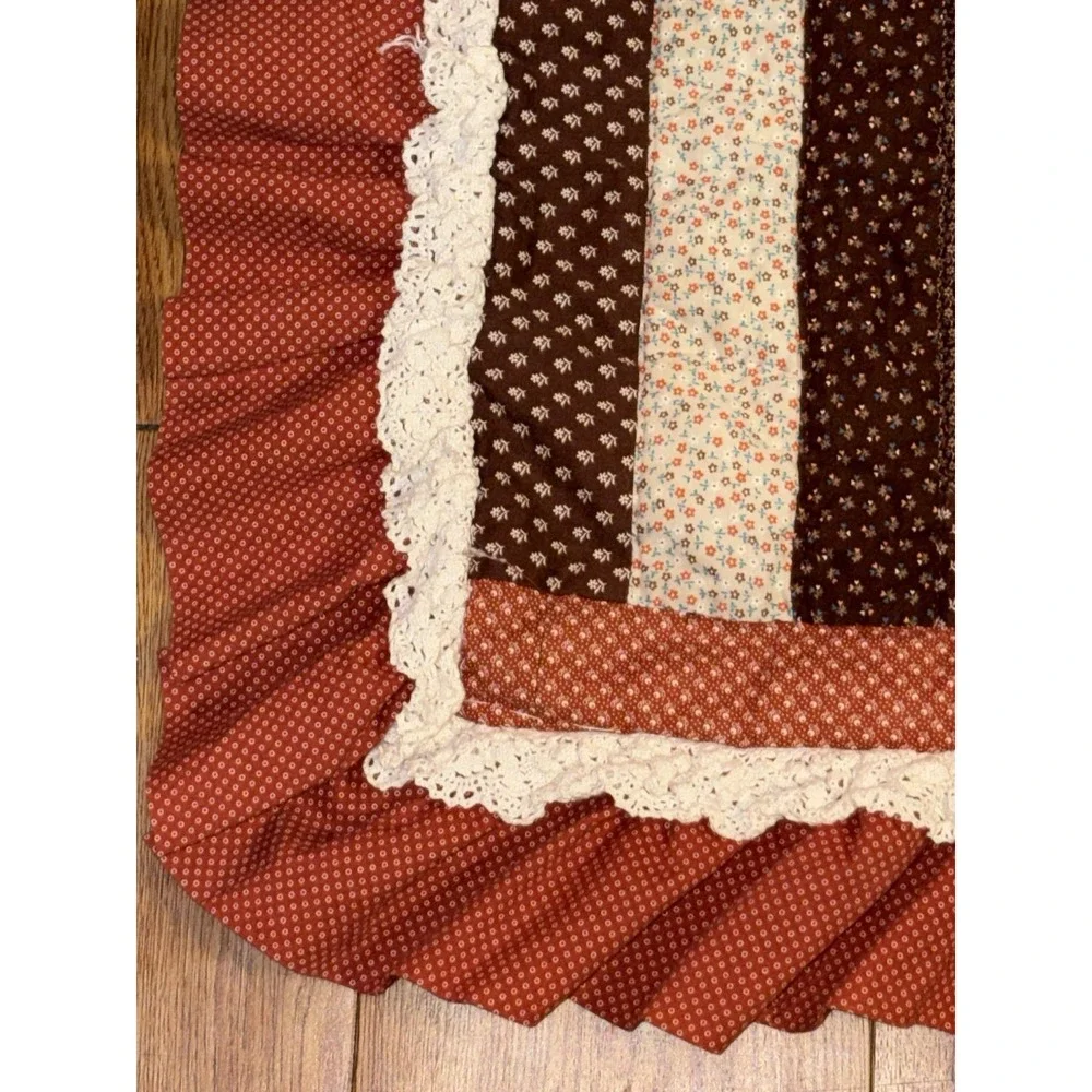 Handmade Patchwork Pillow Shams Standard Rust Cottage Farmhouse Lace Ruffle - Picture 3 of 8